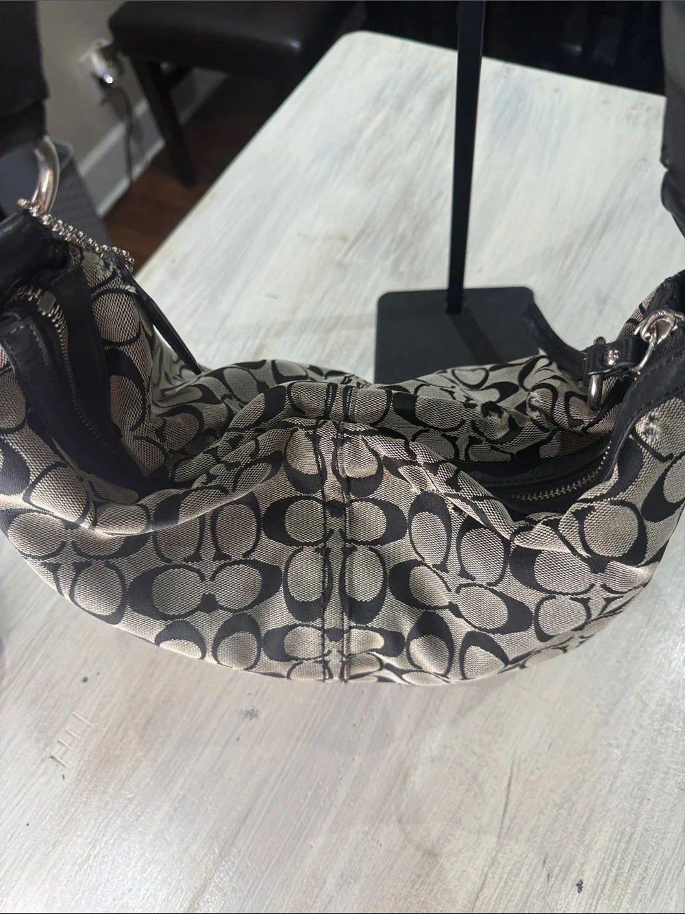 Coach Larg SOHO Signature Hobo Bag in Black and Tan